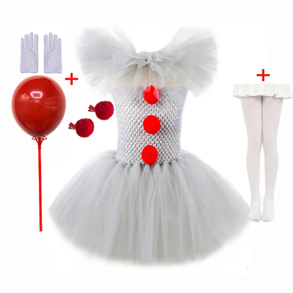 Halloween Kids Clown Costume Tutu Dress