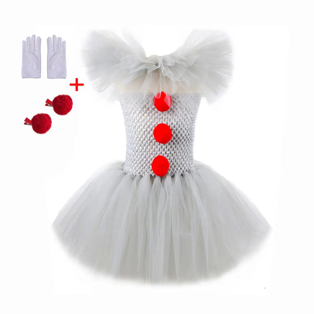 Halloween Kids Clown Costume Tutu Dress