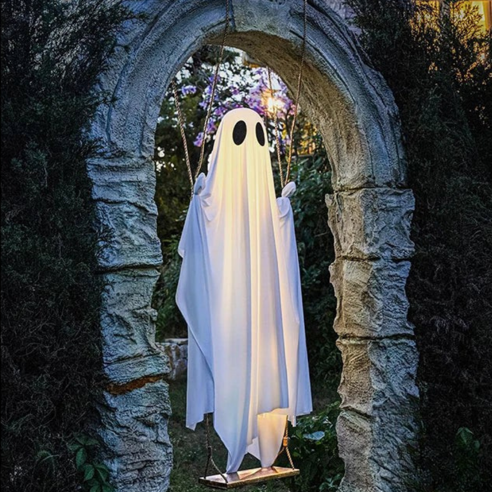 Halloween Outdoor Decoration Lighted Hanging Ghost Swing