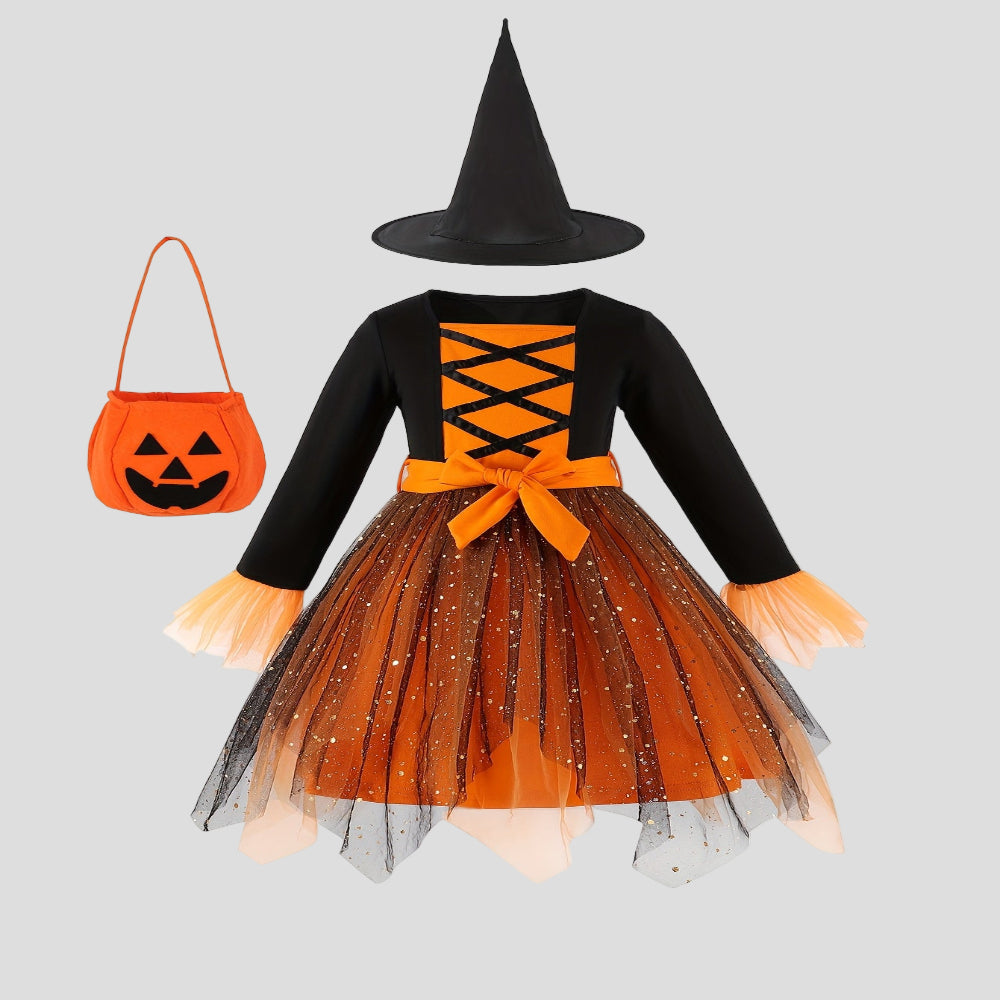 Halloween Witch Costume Kids Mesh Party Dress