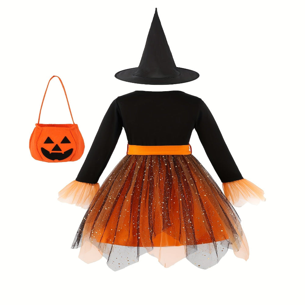 Halloween Witch Costume Kids Mesh Party Dress