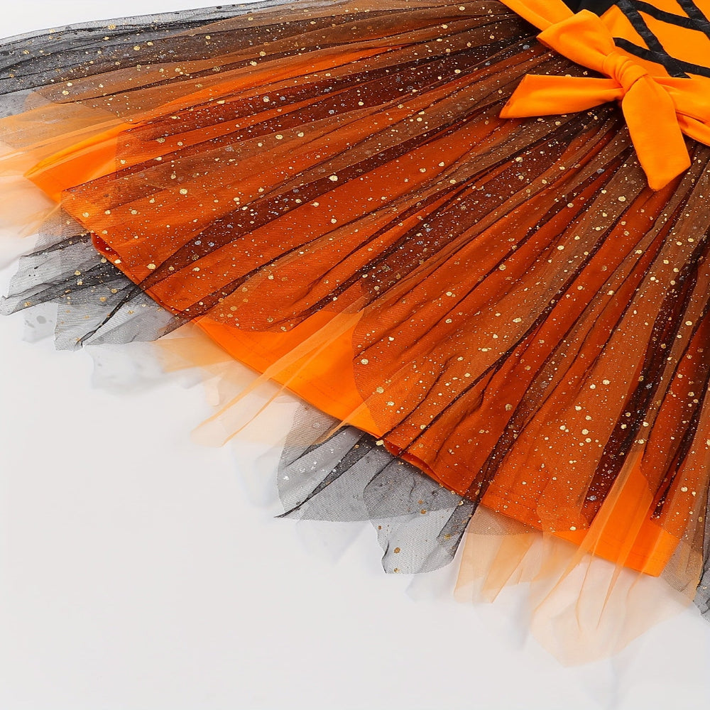 Halloween Witch Costume Kids Mesh Party Dress