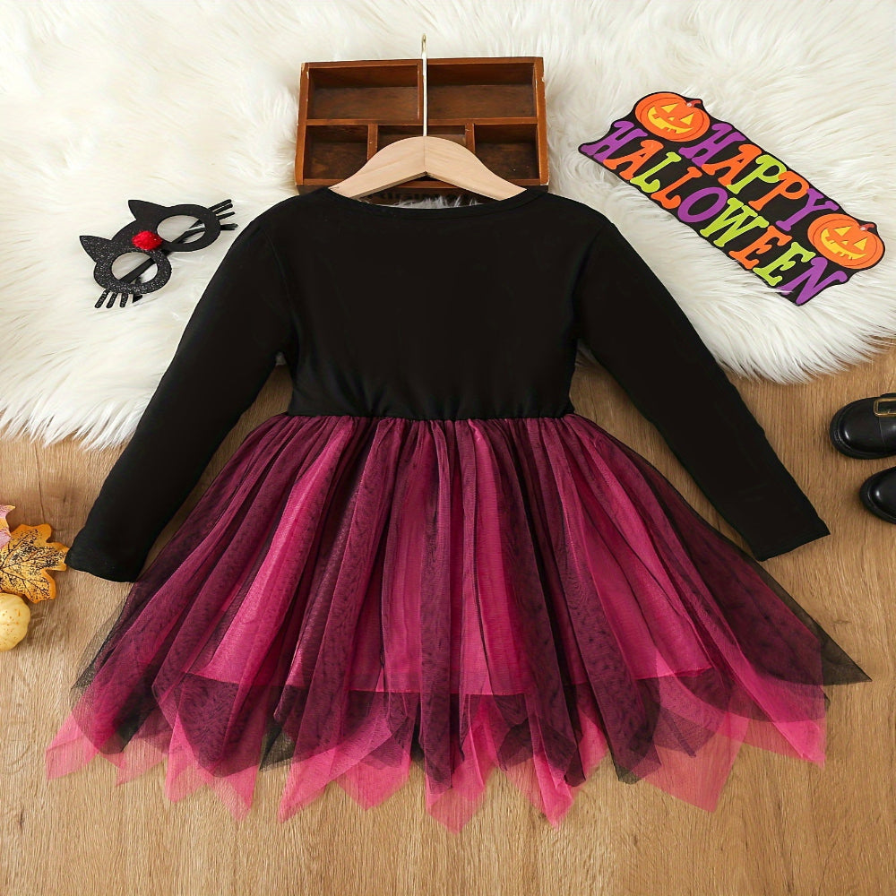 Halloween Witch Costume Kids Skeleton Tulle Dress
