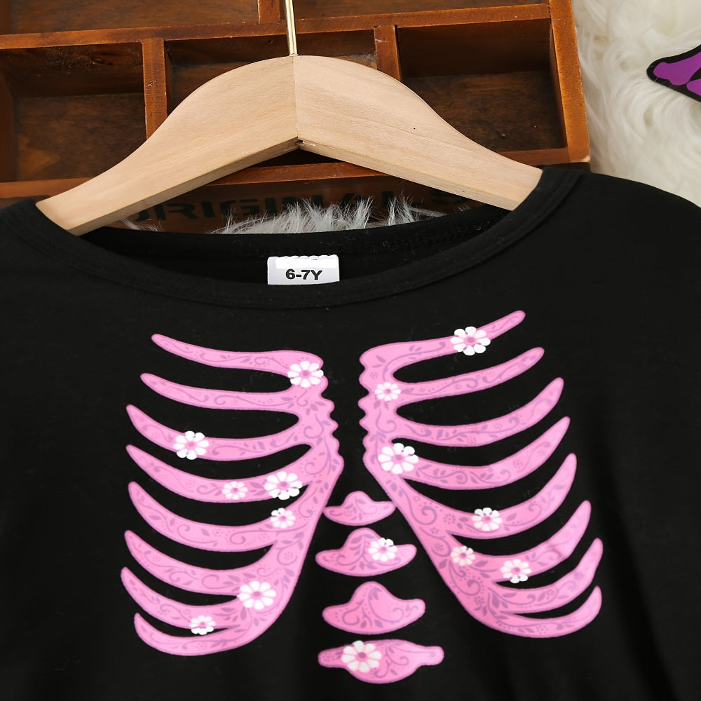 Halloween Witch Costume Kids Skeleton Tulle Dress