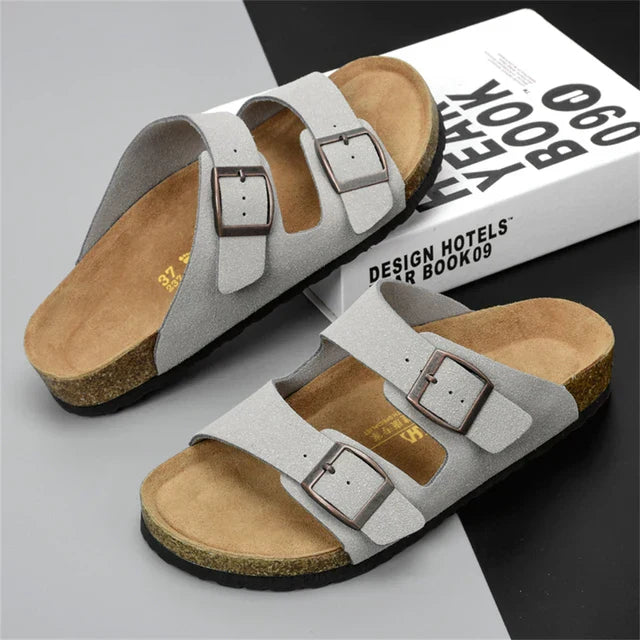 Men's Leather Sandals with Buckle Straps