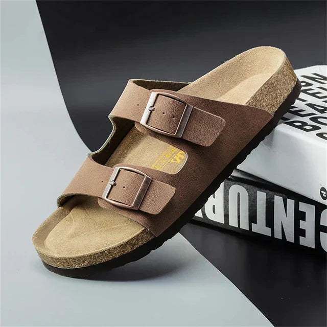 Men's Leather Sandals with Buckle Straps
