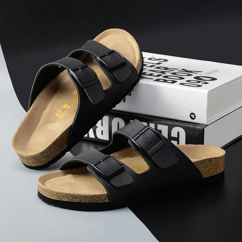 Men's Leather Sandals with Buckle Straps