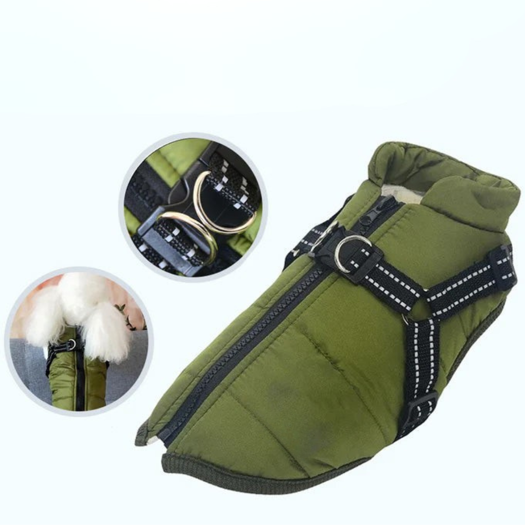 Dog Coat Waterproof Fleece Jacket with Harness