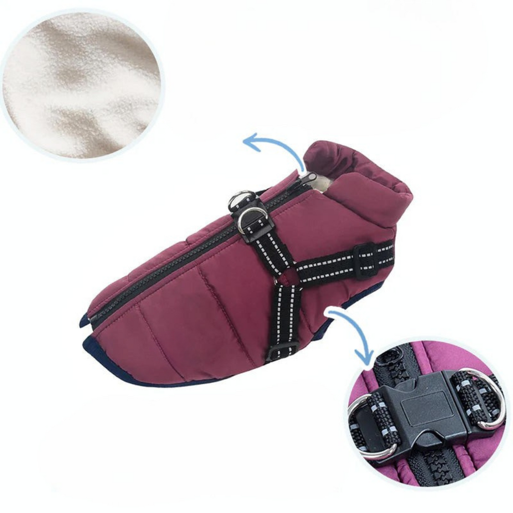 Dog Coat Waterproof Fleece Jacket with Harness