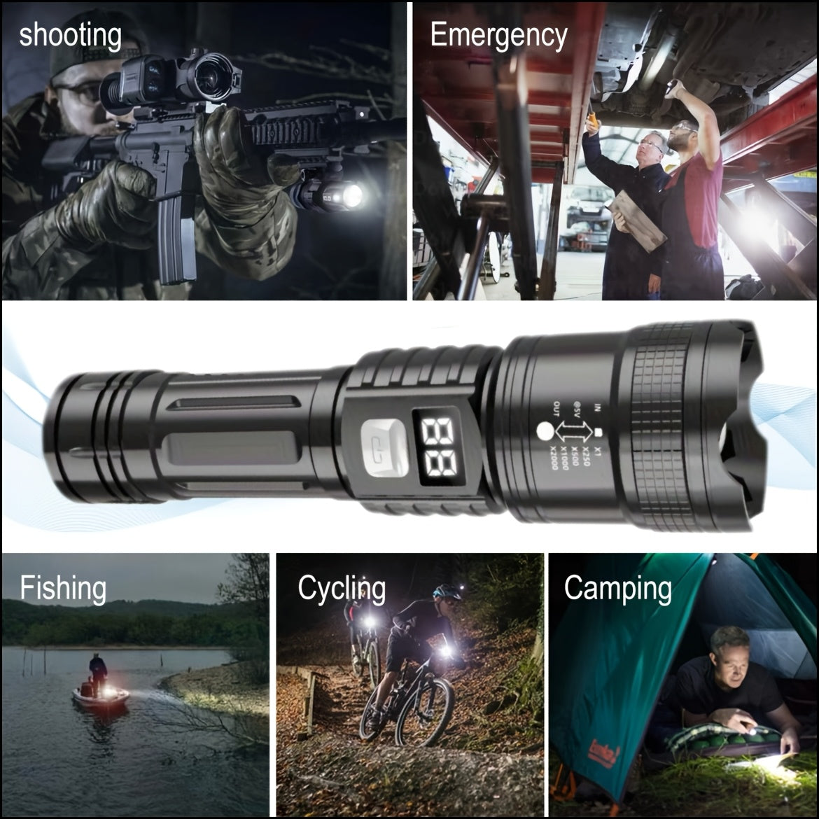 Hunting Gear Torch Rechargeable LED Zoom Flashlight