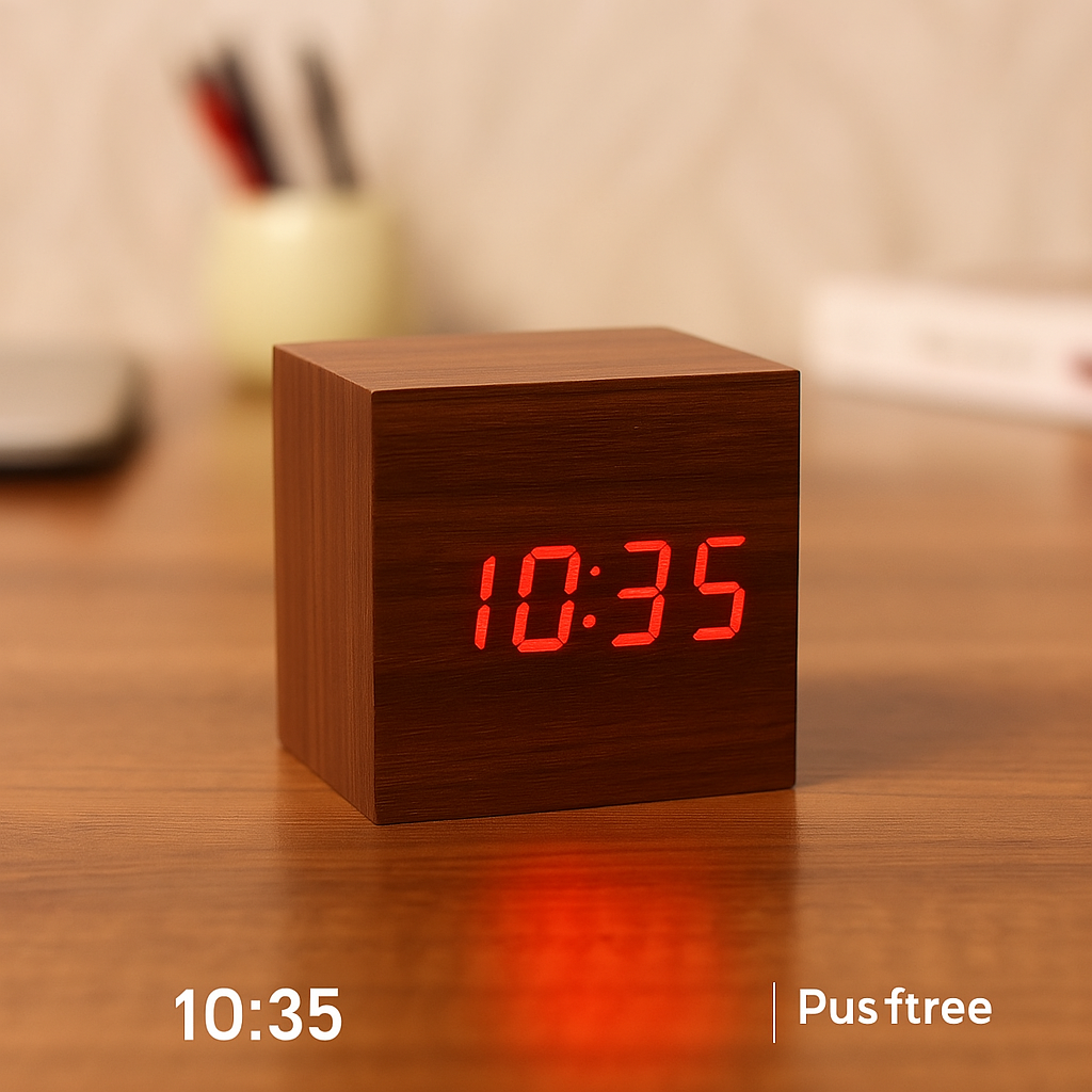 Wooden Digital Clock with LED Display
