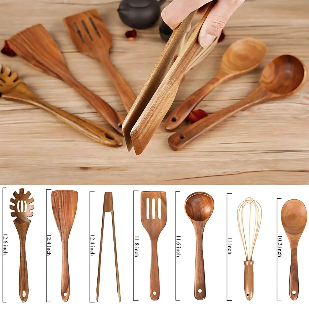 Wooden Cooking Utensils Set Teak Non Stick