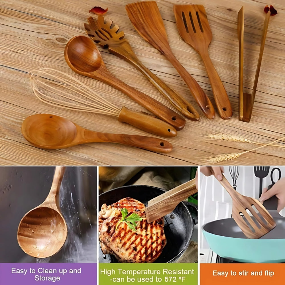 Wooden Cooking Utensils Set Teak Non Stick