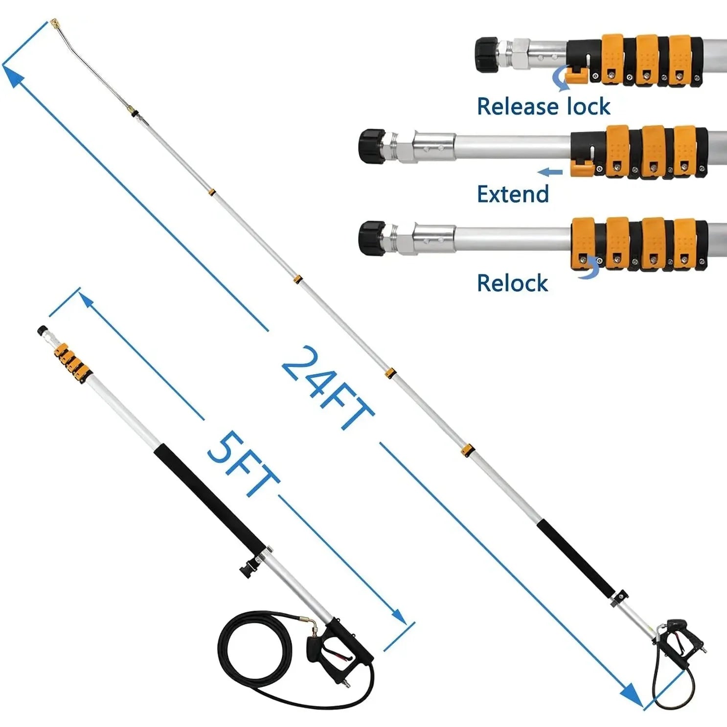 ExtendPro Telescopic Pressure Washer Wand | 24FT High-Reach Cleaning Tool