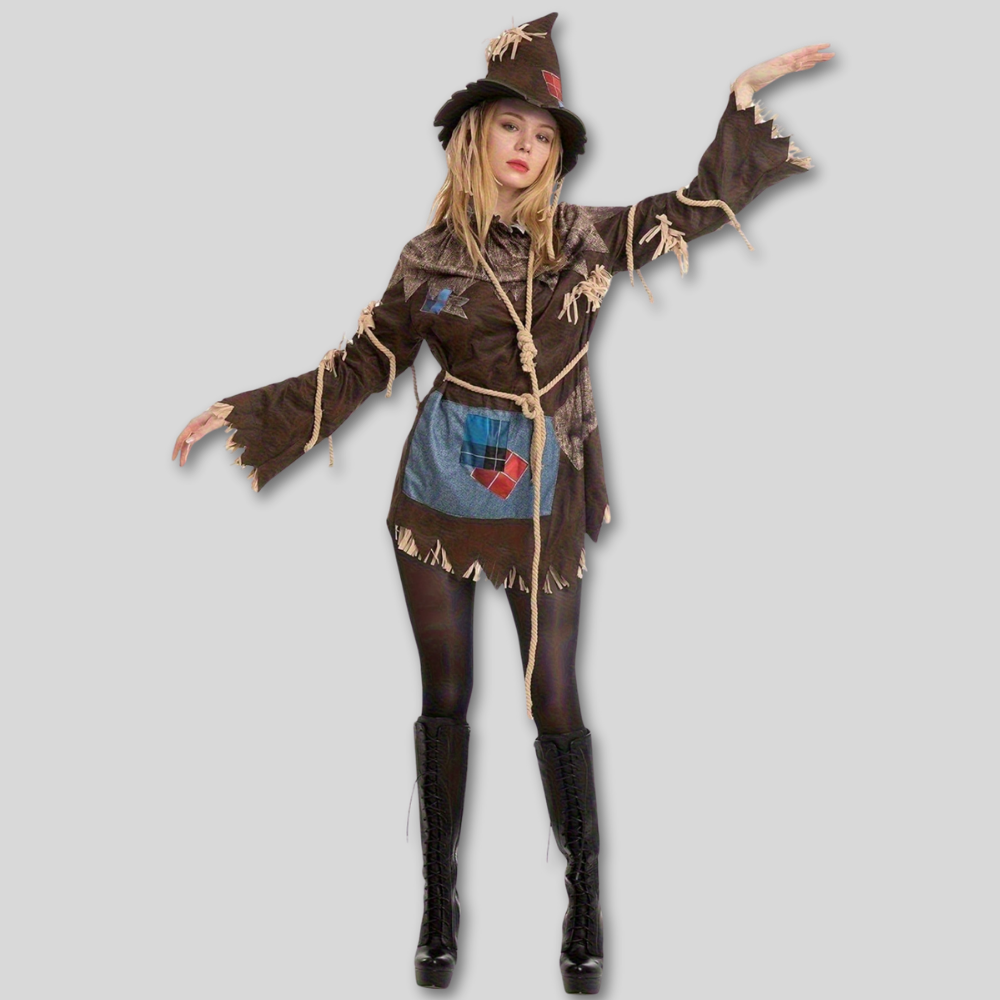 Scarecrow Halloween Costume Polyester Hat Rope Dress