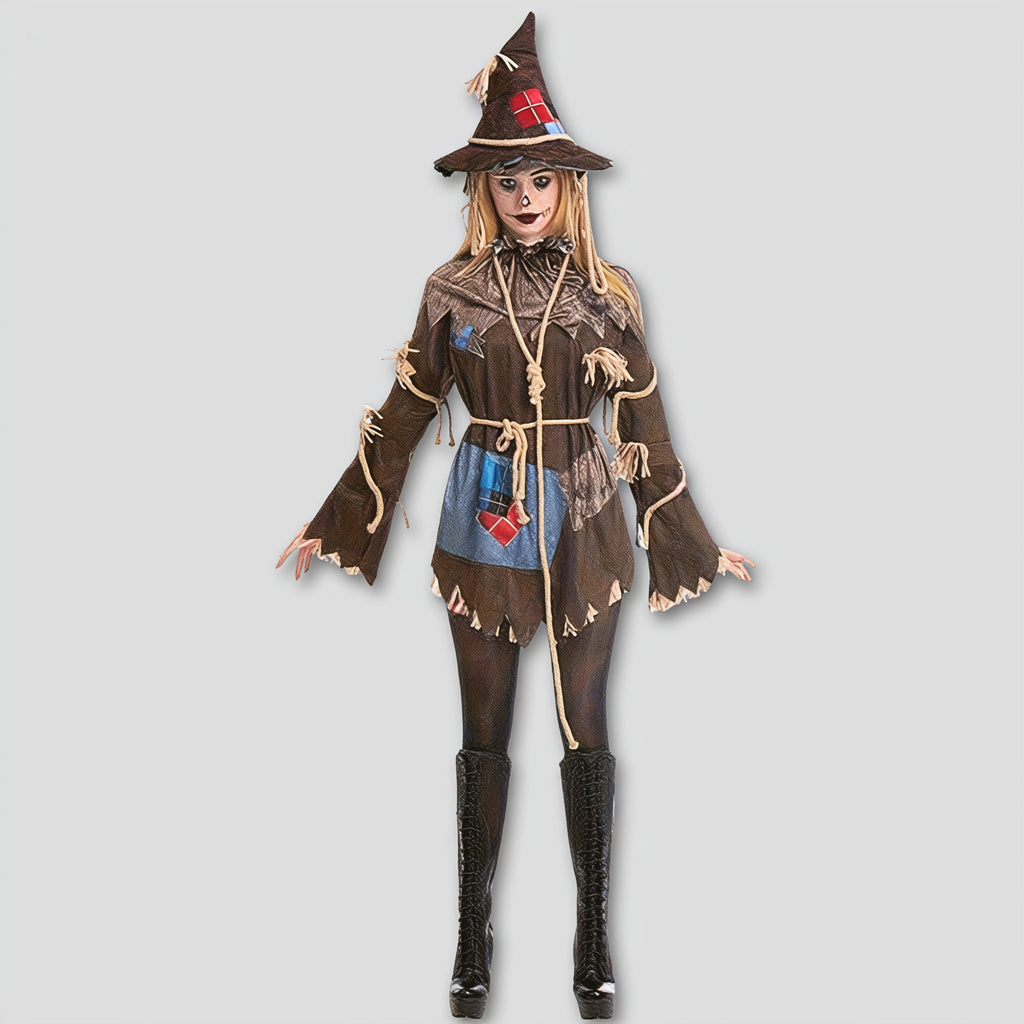 Scarecrow Halloween Costume Polyester Hat Rope Dress