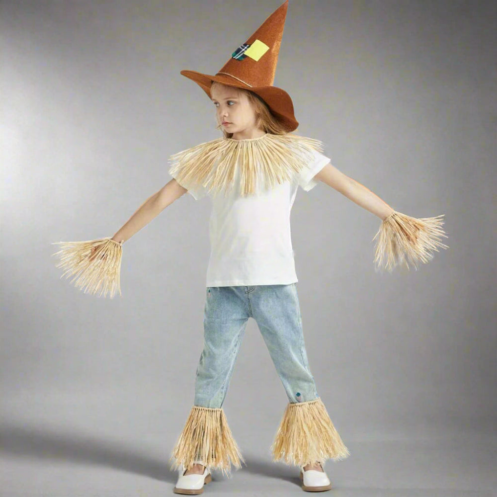 Scarecrow Costume Set Hat Straws Kids Adults Halloween Party