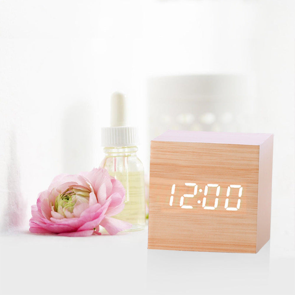 Wooden Digital LED Alarm Clock Display