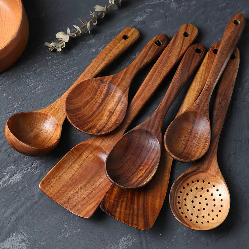 Wooden Cooking Utensils Set Teak Eco-Friendly