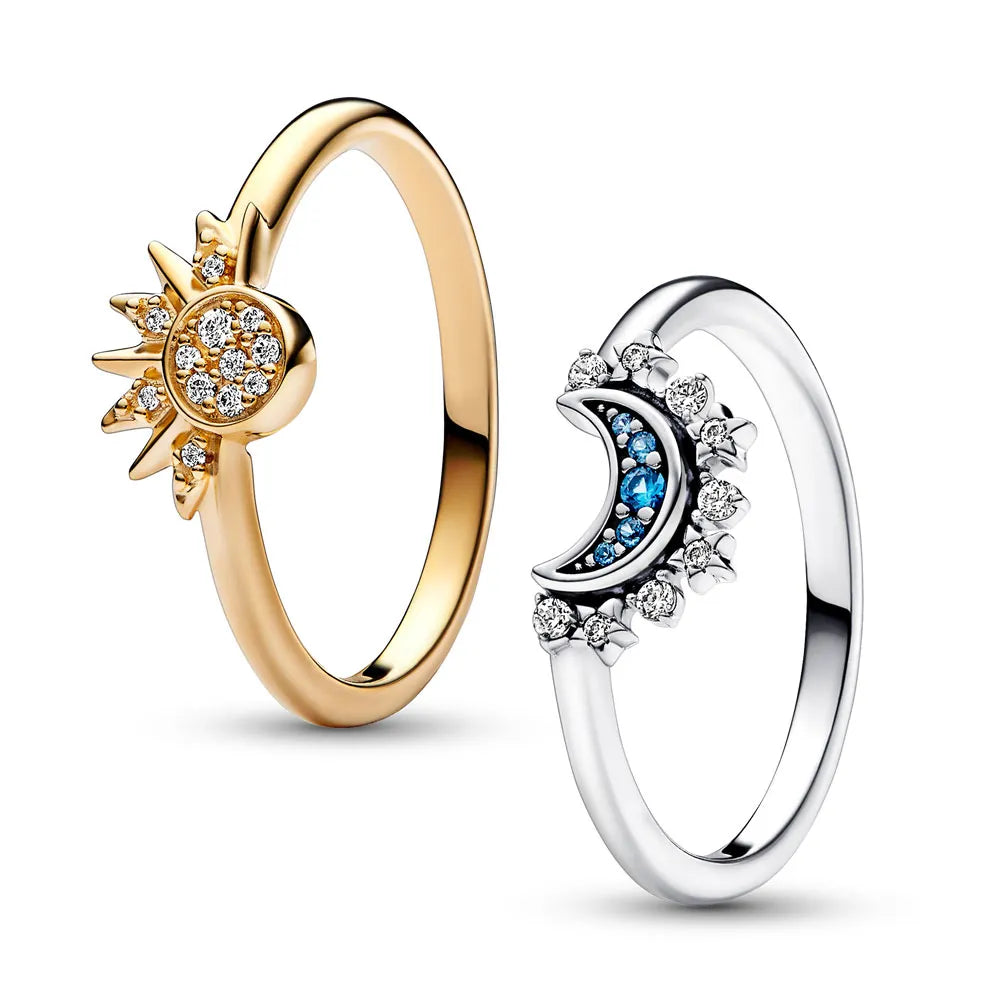 Crystal Statement Ring with Sun and Moon Design