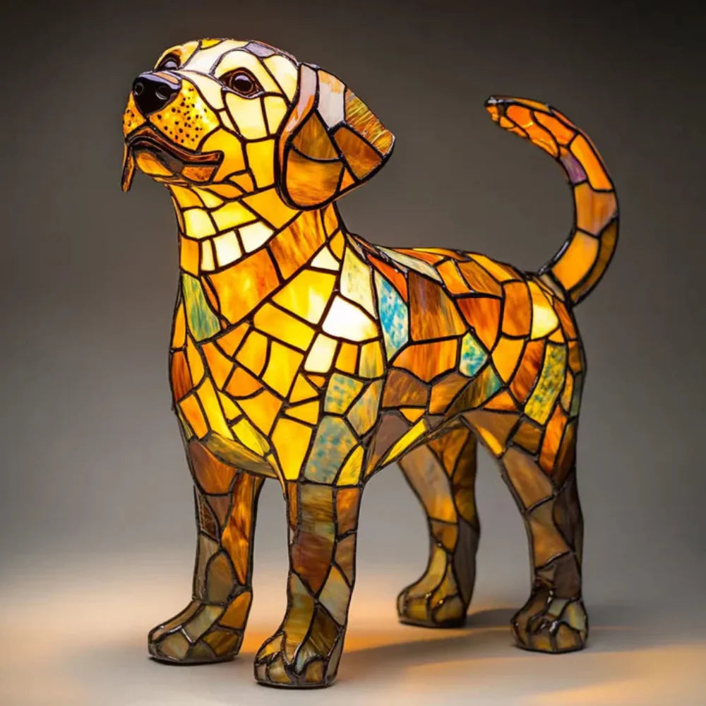 Stained Glass Dog Table Lamp Best Tiffany Style Pet Animal Home Decor