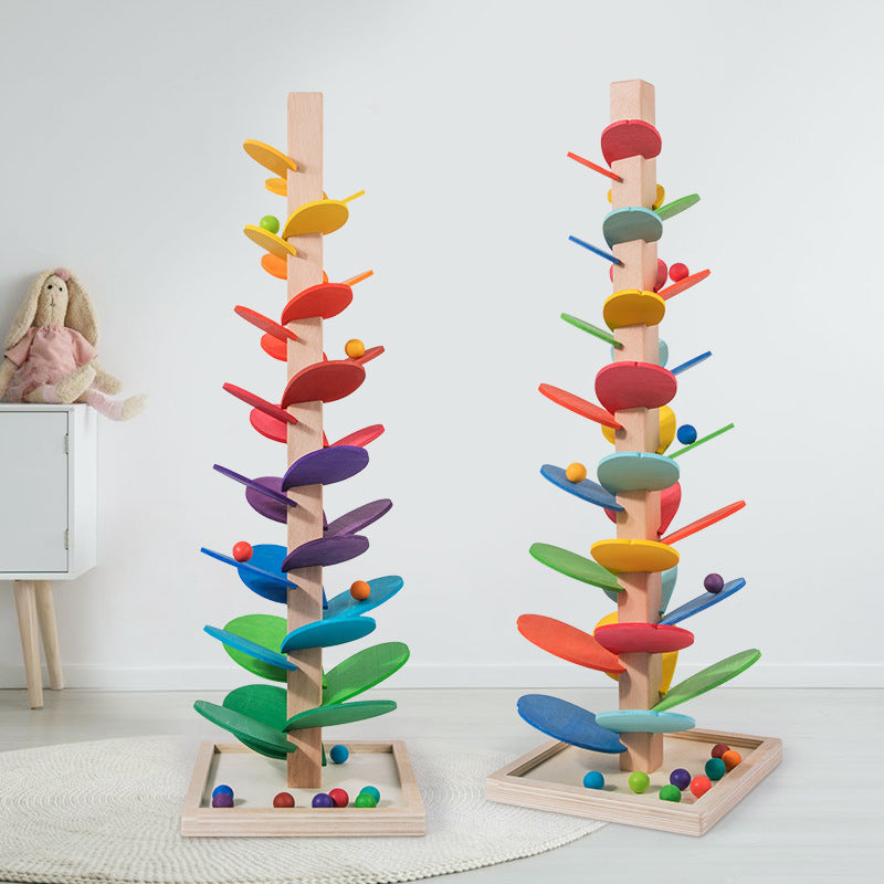 Wooden Marble Run Toy with Colourful Design