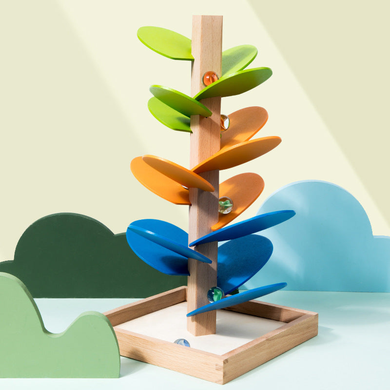 Wooden Marble Run Toy with Colourful Design