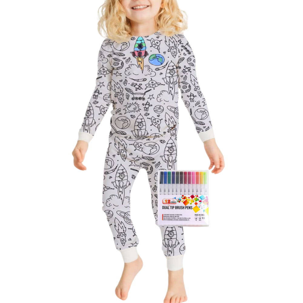 Kids Colour-In Cotton Pajama Set