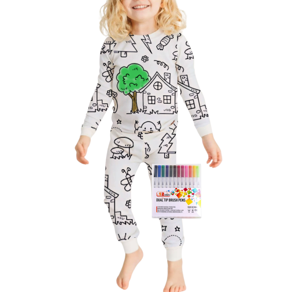 Kids Colour-In Cotton Pajama Set