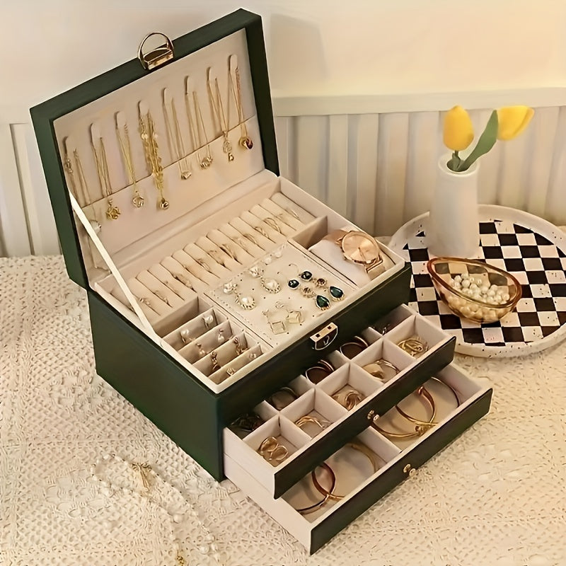 Jewelry Box Leather Organizer with Drawers