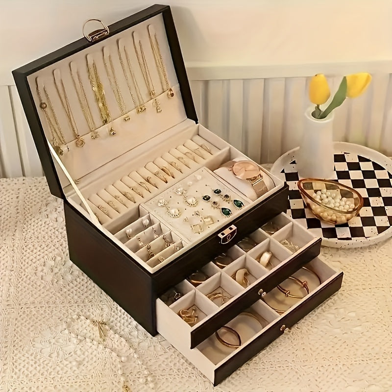 Jewelry Box Large Leather Drawer Organizer