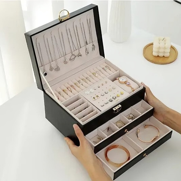 Jewelry Box Leather Drawer Storage Organizer