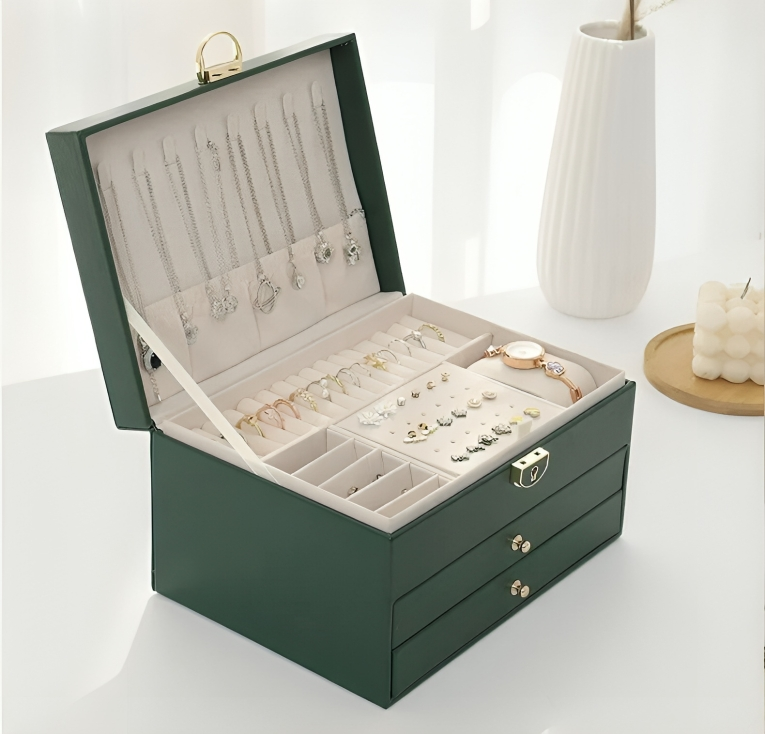 Jewelry Box Leather Drawer Storage Organizer