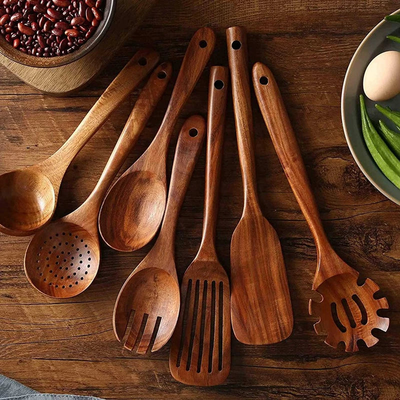 Wooden Kitchen Utensils Set in Teak Finish