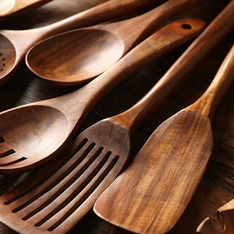 Wooden Kitchen Utensils Set in Teak Finish