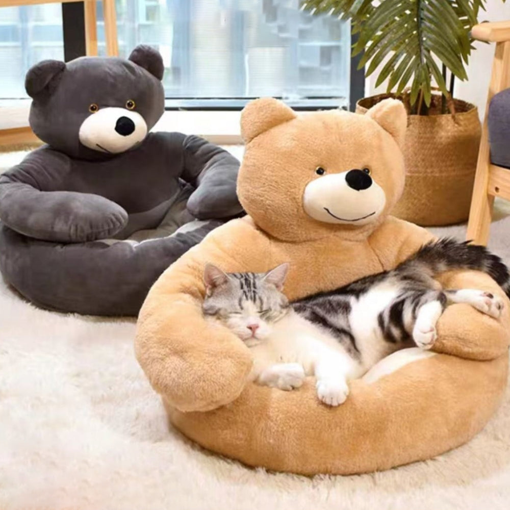 Pet Bed Plush Bear Cuddle-Style Nest