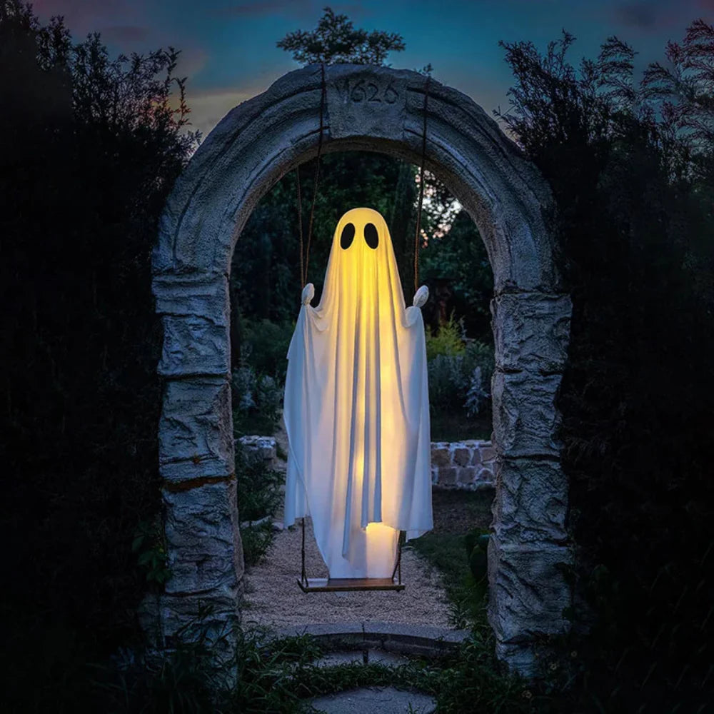 Halloween Outdoor Decoration Lighted Hanging Ghost Swing