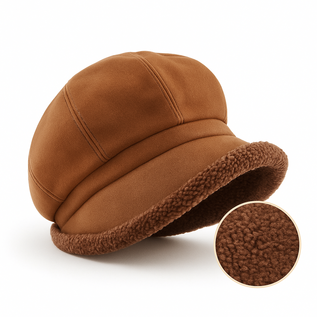 Winter Velvet Newsboy Hat with Fleece Trim