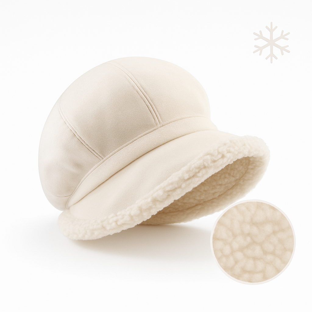 Winter Velvet Newsboy Hat with Fleece Trim