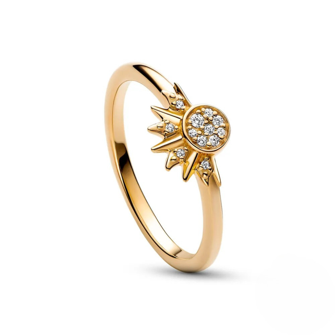 Crystal Statement Ring with Sun and Moon Design