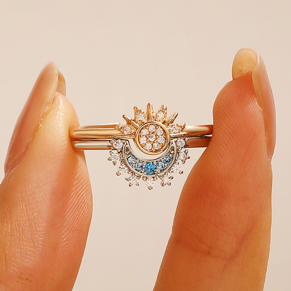 Crystal Statement Ring with Sun and Moon Design