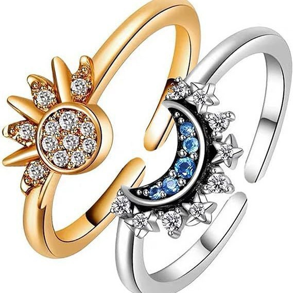 Crystal Statement Ring with Sun and Moon Design