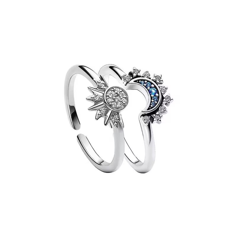 Crystal Statement Ring with Sun and Moon Design
