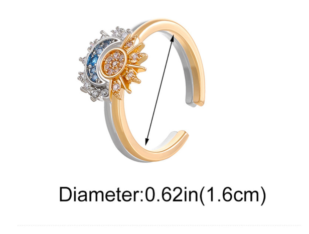 Crystal Statement Ring with Sun and Moon Design
