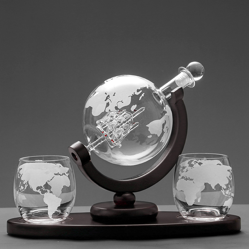 Whiskey Decanter Set with Globe Glasses
