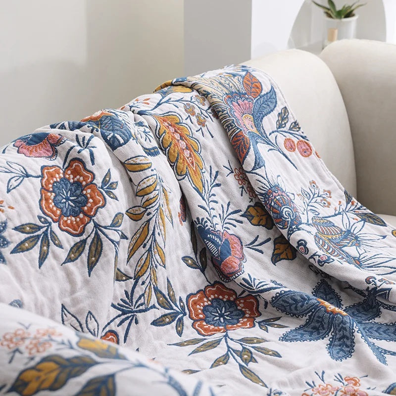 Cotton Throw Blanket Floral Reversible Design
