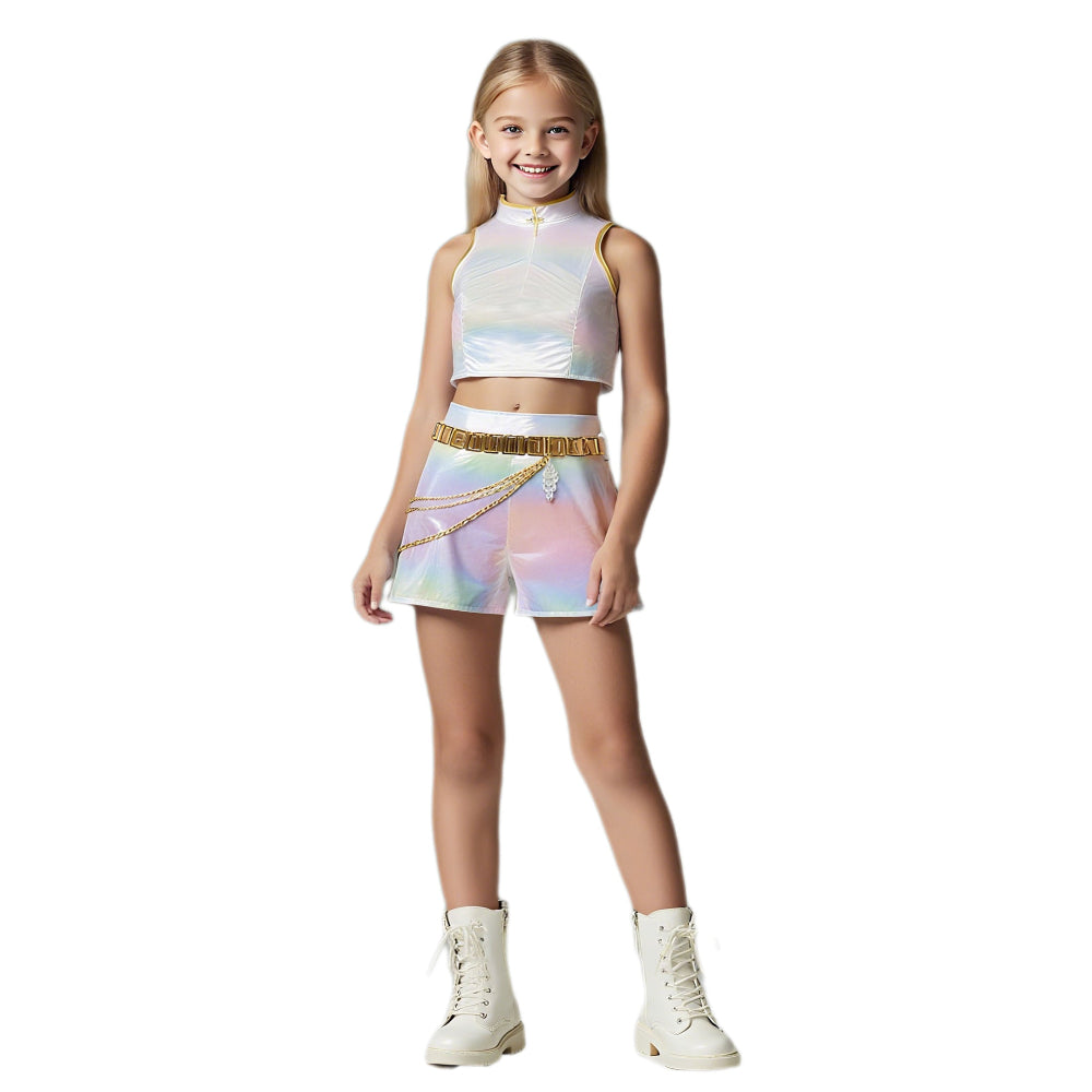 Girls Kpop Halloween Costume White Holographic Set