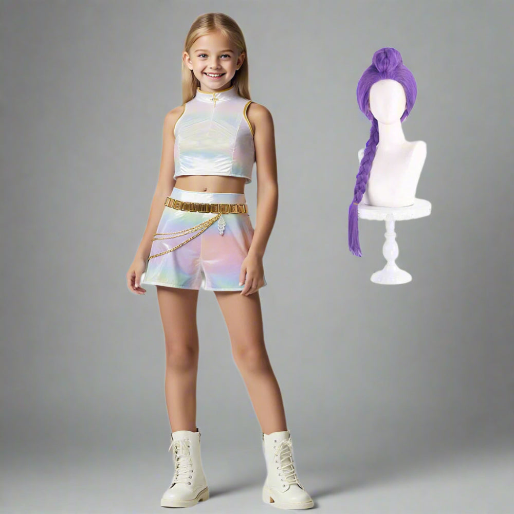 Girls Kpop Halloween Costume White Holographic Set