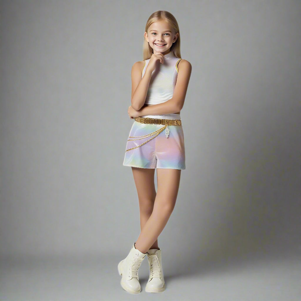 Girls Kpop Halloween Costume White Holographic Set