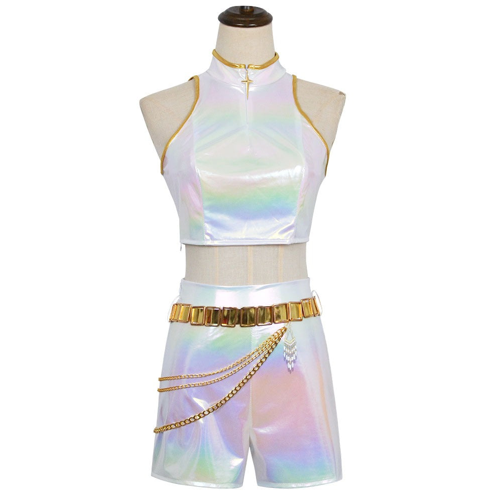 Girls Kpop Halloween Costume White Holographic Set
